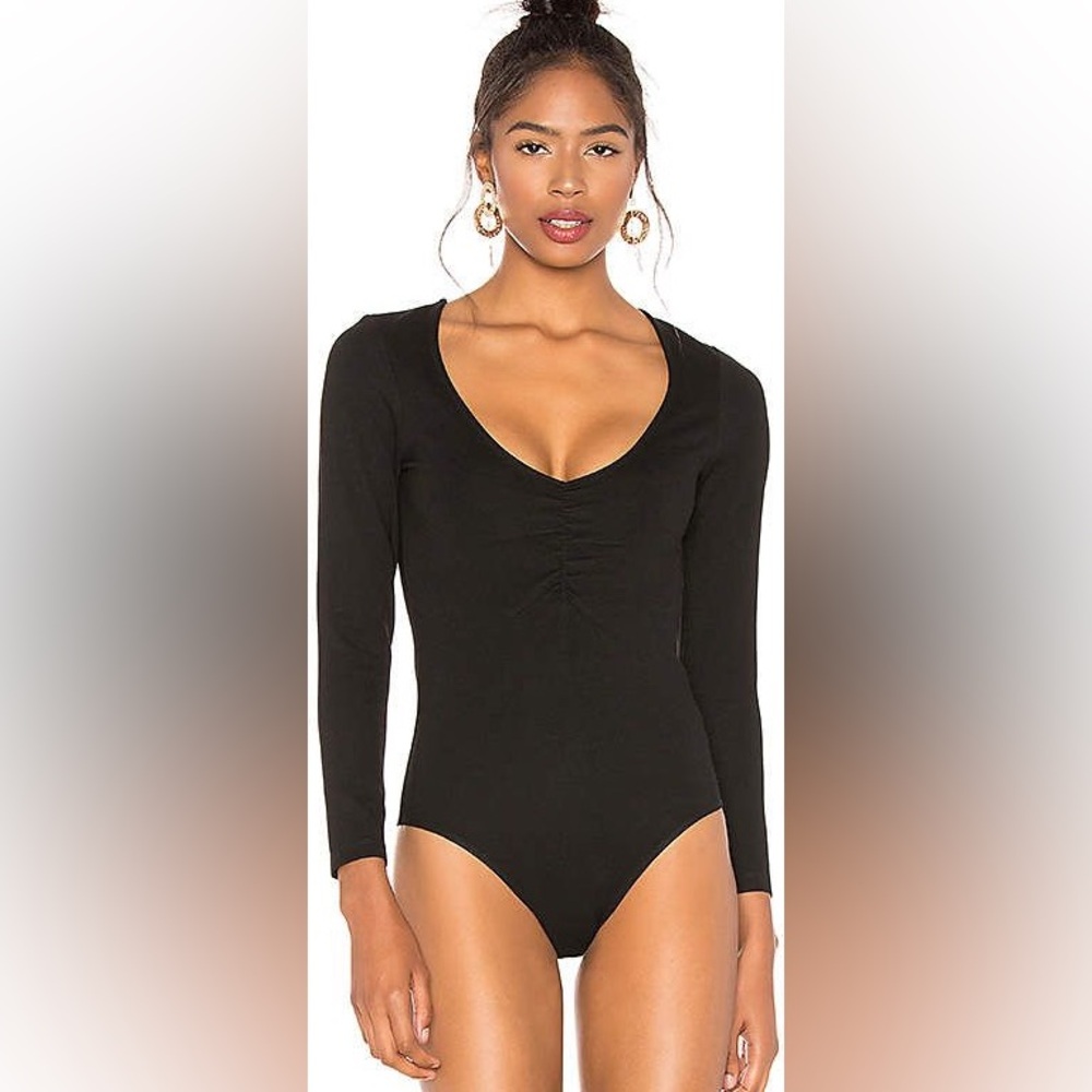 REVOLVE Capulet Long Sleeve Bodysuit Black Size Small Ruched front